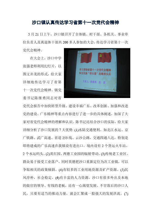 沙口镇认真传达学习省第十一次党代会精神