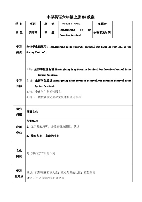 小学英语六年级上册《M4u1》教案