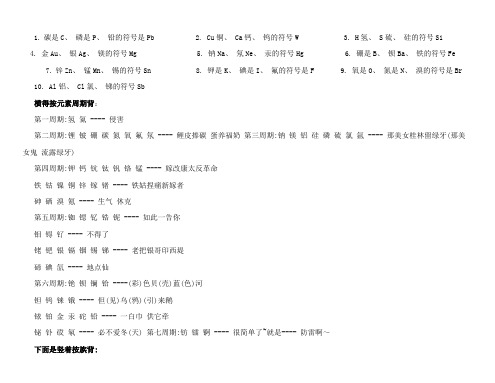 初中化学元素周期表和记忆口诀精华