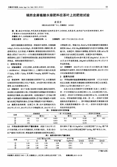 瑞然含腐植酸水溶肥料在茶叶上的肥效试验