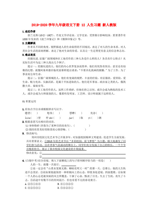 2019-2020学年九年级语文下册 12 人生习题 新人教版