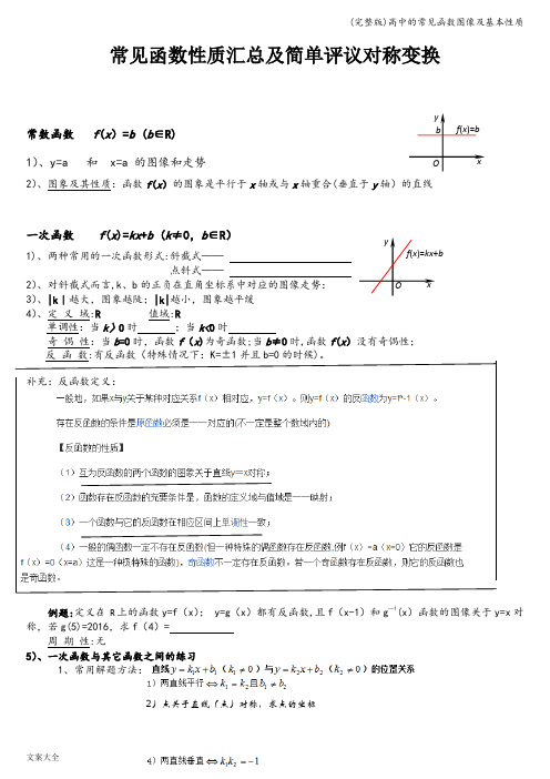 (完整版)高中的常见函数图像及基本性质