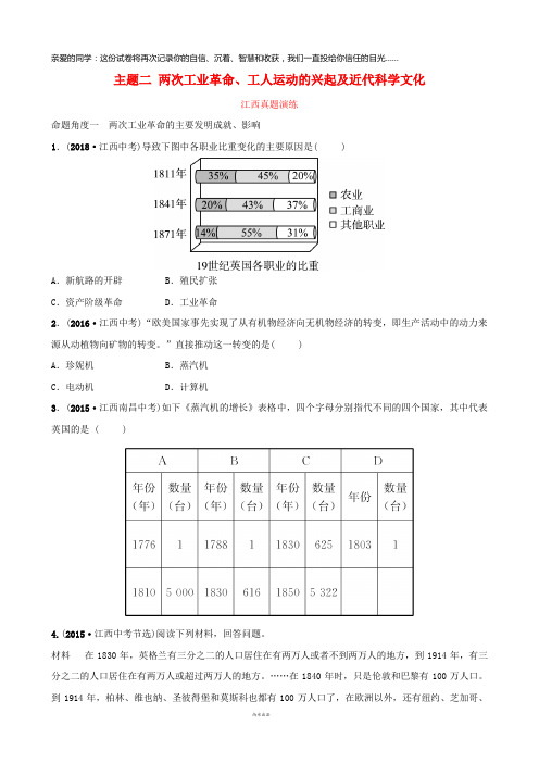 2019年中考历史总复习 模块五 主题二 两次工业革命、工人运动的兴起及近代科学文化真题演练