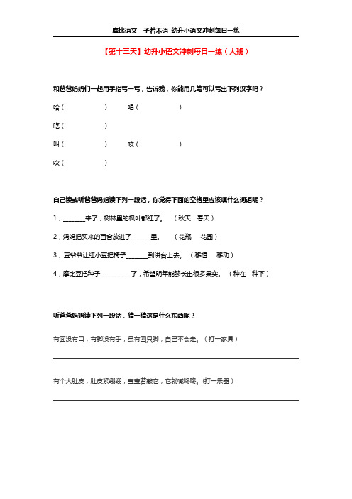 【第十三天】幼升小语文冲刺每日一练(大班)