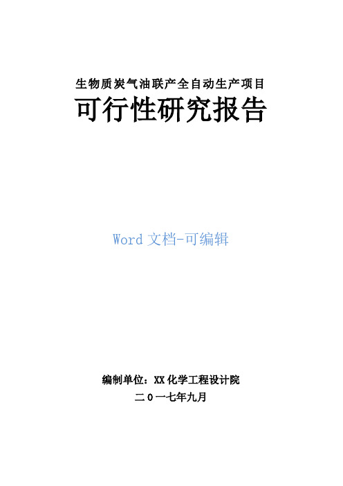 生物质炭气油联产全自动生产项目可行性研究报告