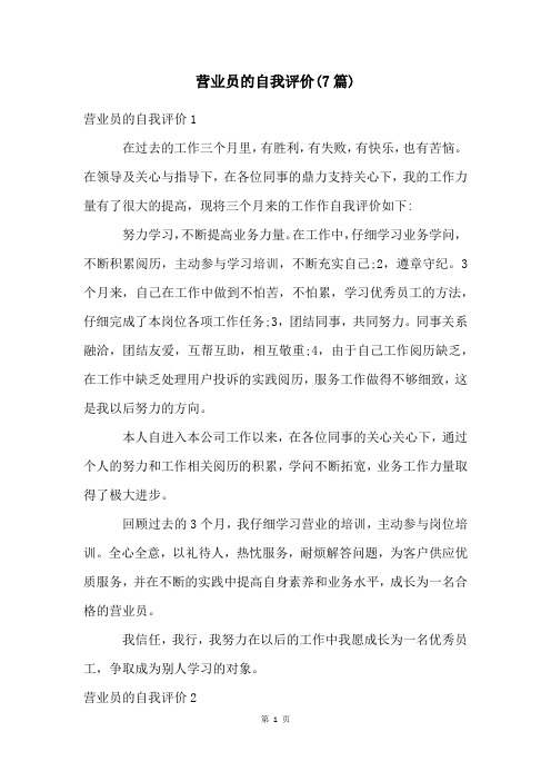 营业员的自我评价(7篇)
