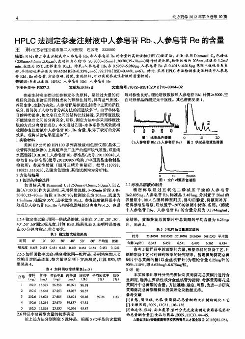 HPLC法测定参麦注射液中人参皂苷Rb1、人参皂苷Re的含量