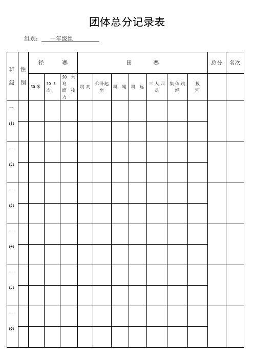 田径运动会各种用表、检录表、统计表