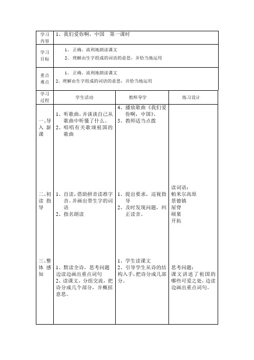 苏教版六年级语文上册《我们爱你啊,中国》第一课时
