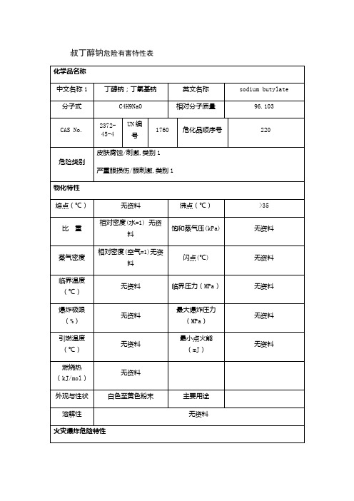 叔丁醇钠危险有害特性表