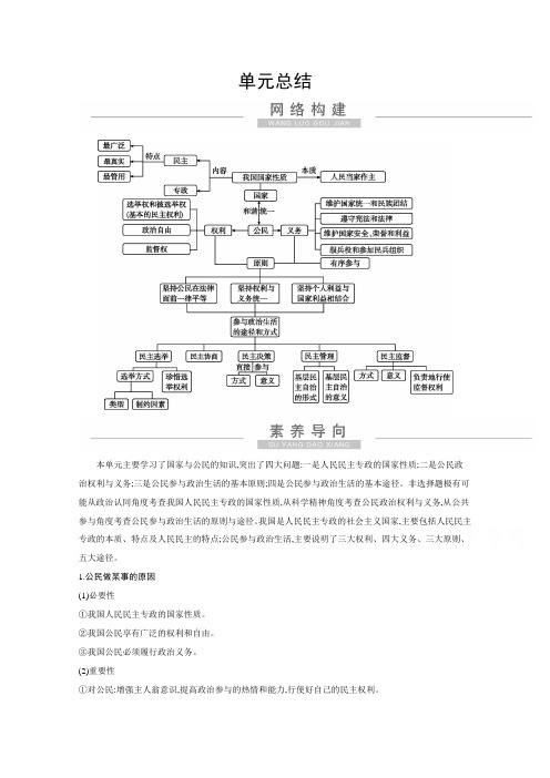 2021新高考政治一轮复习讲义：第二部分第一单元 公民的政治生活 单元总结(含解析)