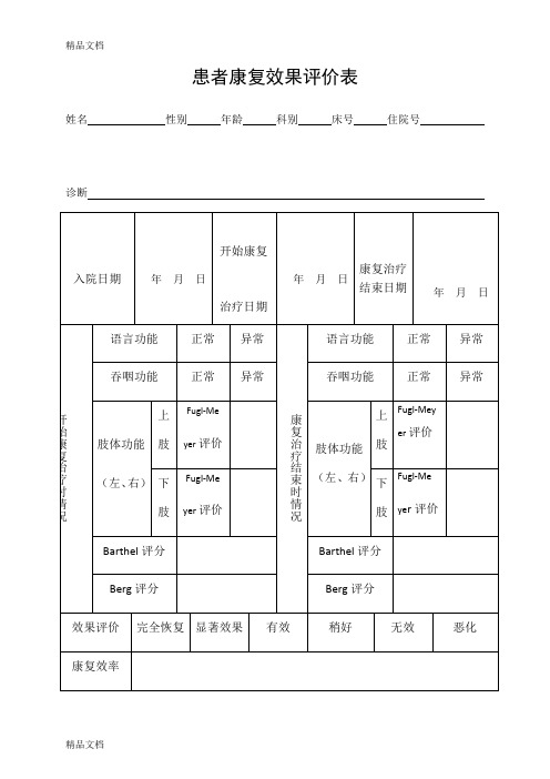 最新患者康复效果评价表