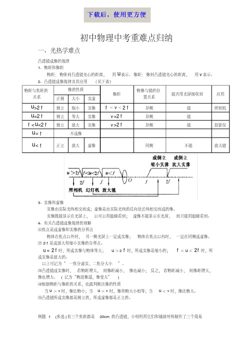 【精品】初中物理中考重难点归纳(十分有用)
