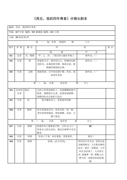 再见,我的四年青春。分镜头脚本