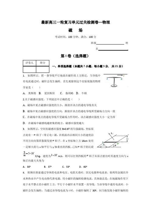 2017版新课标物理一轮复习过关检测 第八章 磁场(1) 含答案