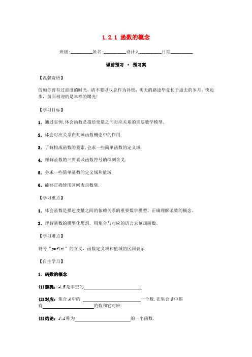 高中数学 1.2.1 函数的概念导学案 新人教A版必修1