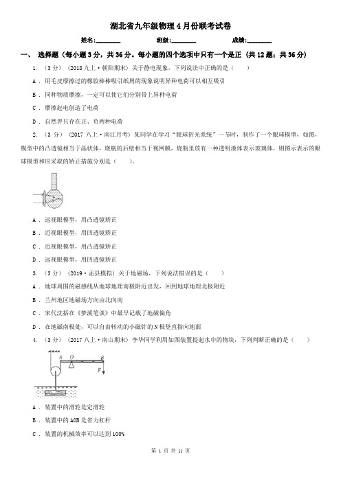 湖北省九年级物理4月份联考试卷