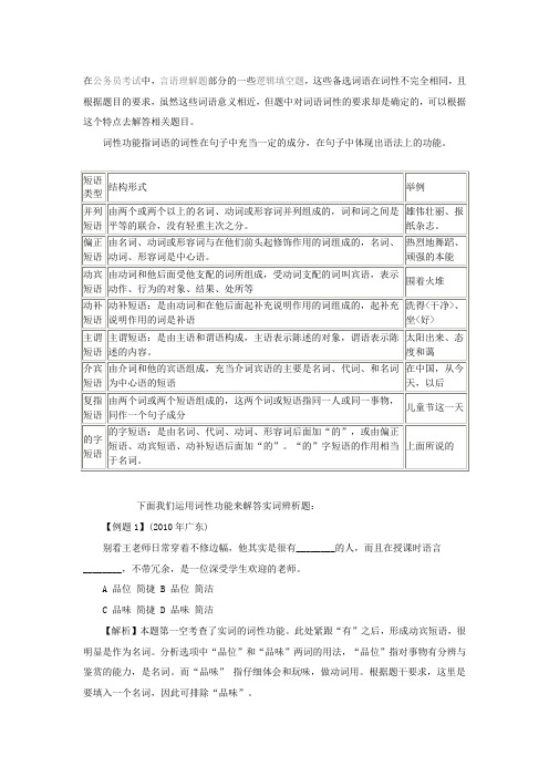 公考逻辑填空题分类解法：词性功能法