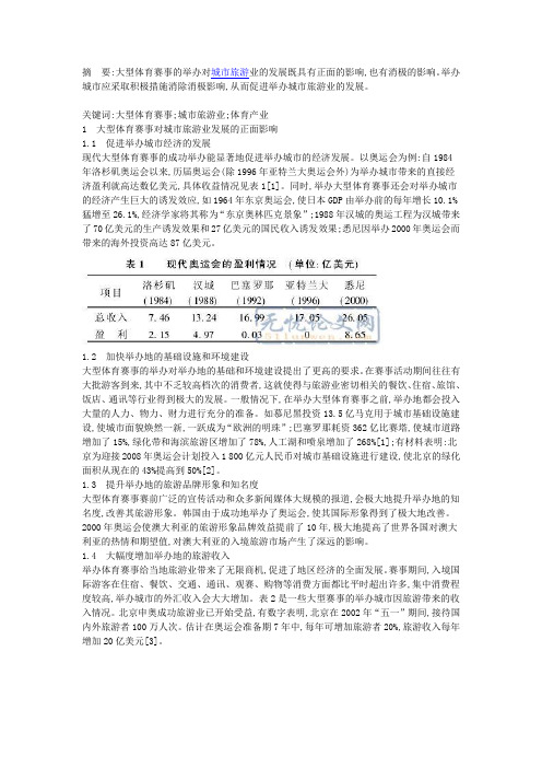 大型体育赛事对城市旅游业发展的正面影响以及负面影响