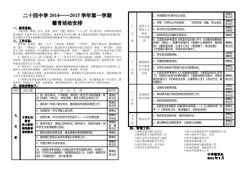 2014——2015学年第一学期德育活动安排