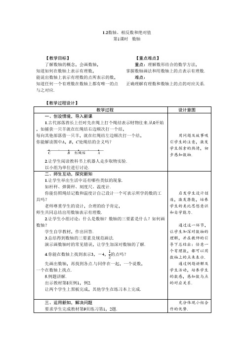 沪科版七年级数学上册1.2 数轴、相反数和绝对值 教案