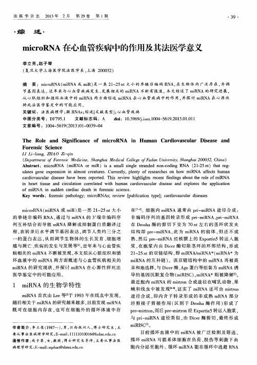 microRNA在心血管疾病中的作用及其法医学意义
