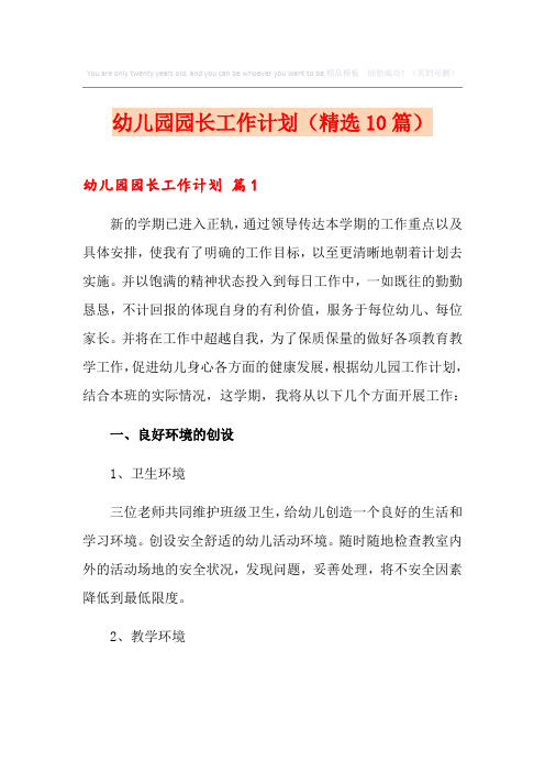 幼儿园园长工作计划(精选10篇)