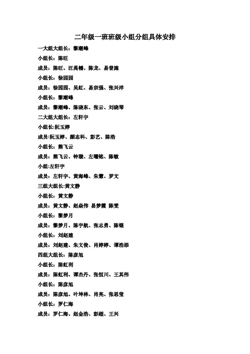 二年级一班班级小组分组具体安排