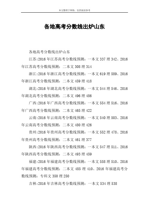 各地高考分数线出炉山东