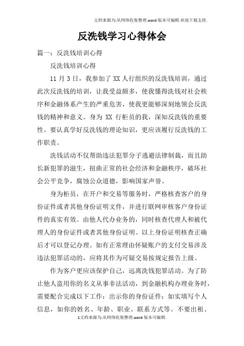 反洗钱学习心得体会doc