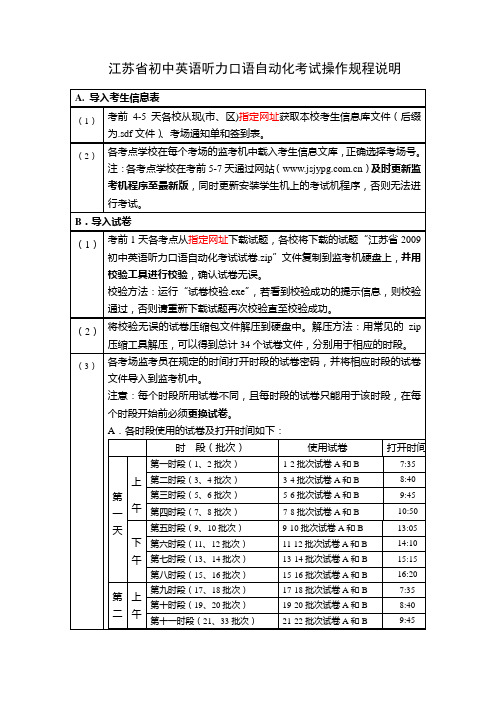江苏省初中英语听力口语自动化考试操作规程说明