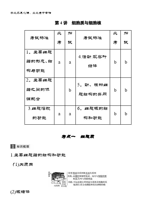 高三一轮复习系列选考总复习(专)生物讲义：第一单元 细胞的分子组成与结构 第4讲 含答案