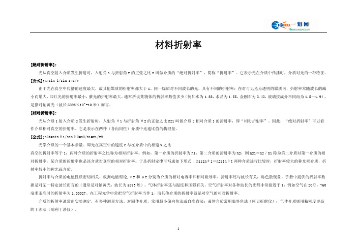 光学材料折射率