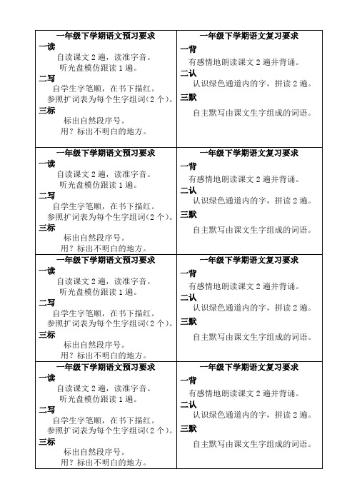 一年级下学期预习要求