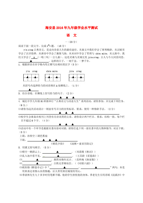 江苏省南通市海安县2016届九年级语文学业水平试题