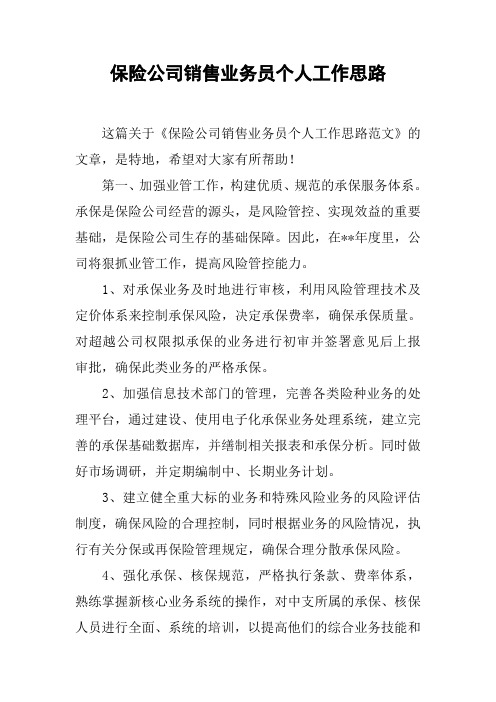 保险公司销售业务员个人工作思路