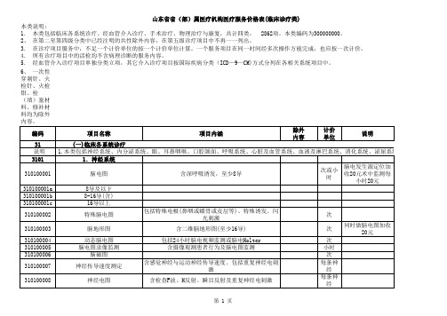 山东省医疗机构收费标准