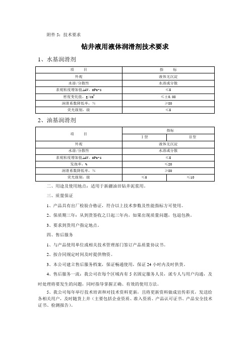 钻井液用液体润滑剂 2015JS-01-15 技术要求
