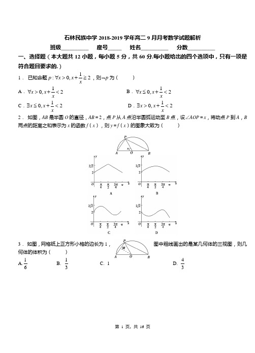 石林民族中学2018-2019学年高二9月月考数学试题解析