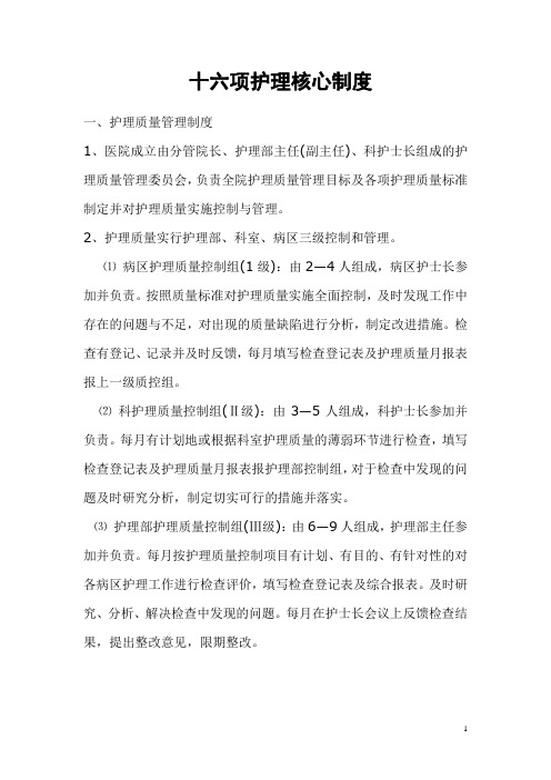 十六项护理核心制度