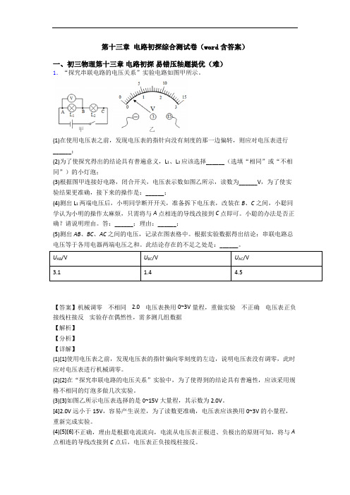 第十三章 电路初探综合测试卷(word含答案)