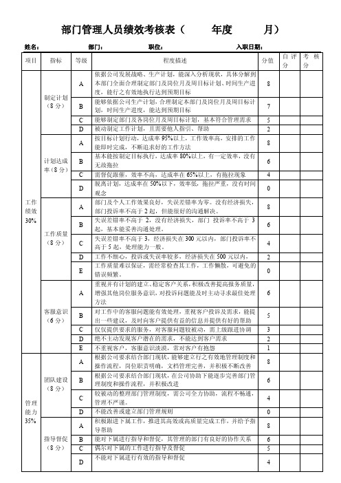 管理人员考核表