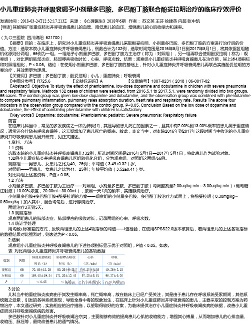 小儿重症肺炎并呼吸衰竭予小剂量多巴胺、多巴酚丁胺联合酚妥拉明