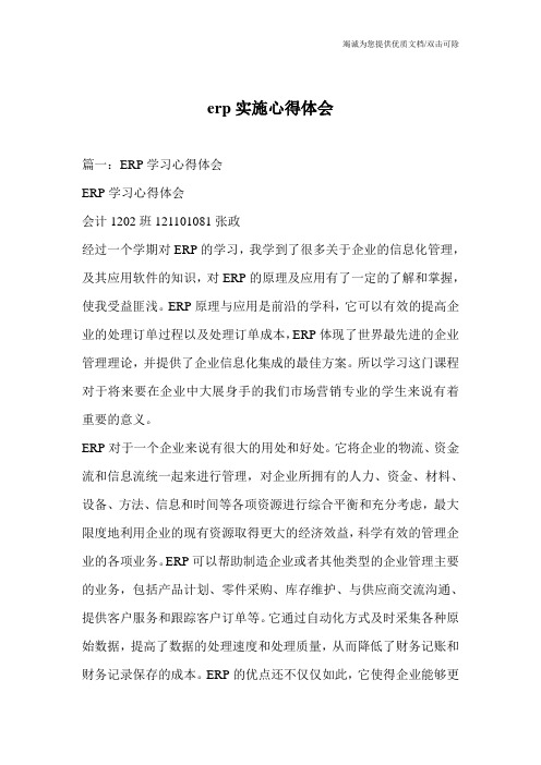 erp实施心得体会