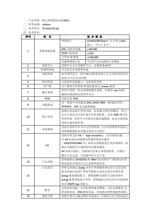 一、产品名称核心网络服务设备（DDI）