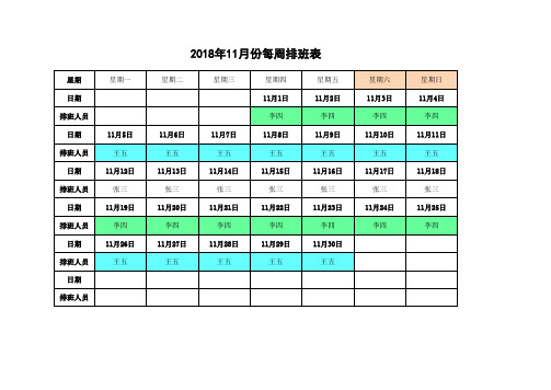 每周人员动态排班表每周一人