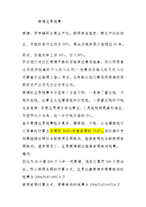 商铺交易税费