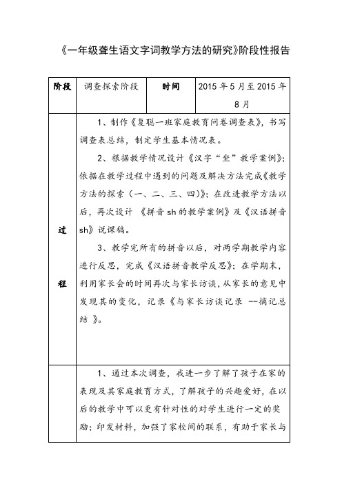 一年级聋生语文字词教学方法的研究第二阶段性报告
