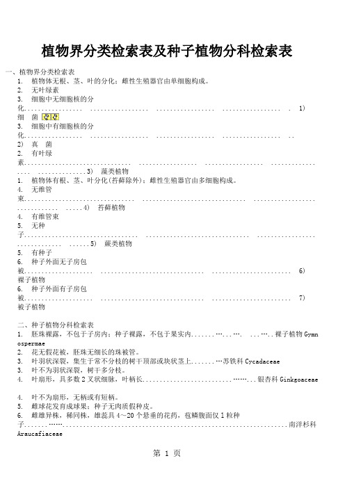 植物界分类检索表,种子植物分科检索表word资料31页