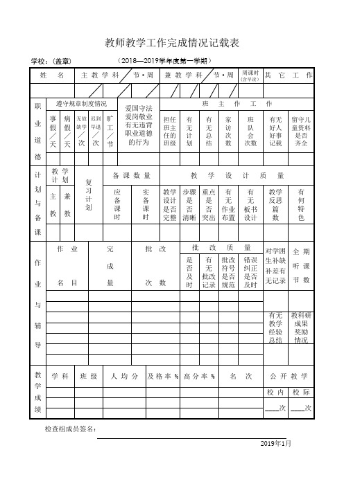 教师教学完成情况记载表--教师个人
